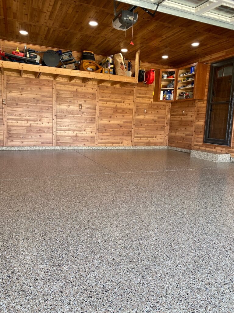 Sanstone color concrete coated garage