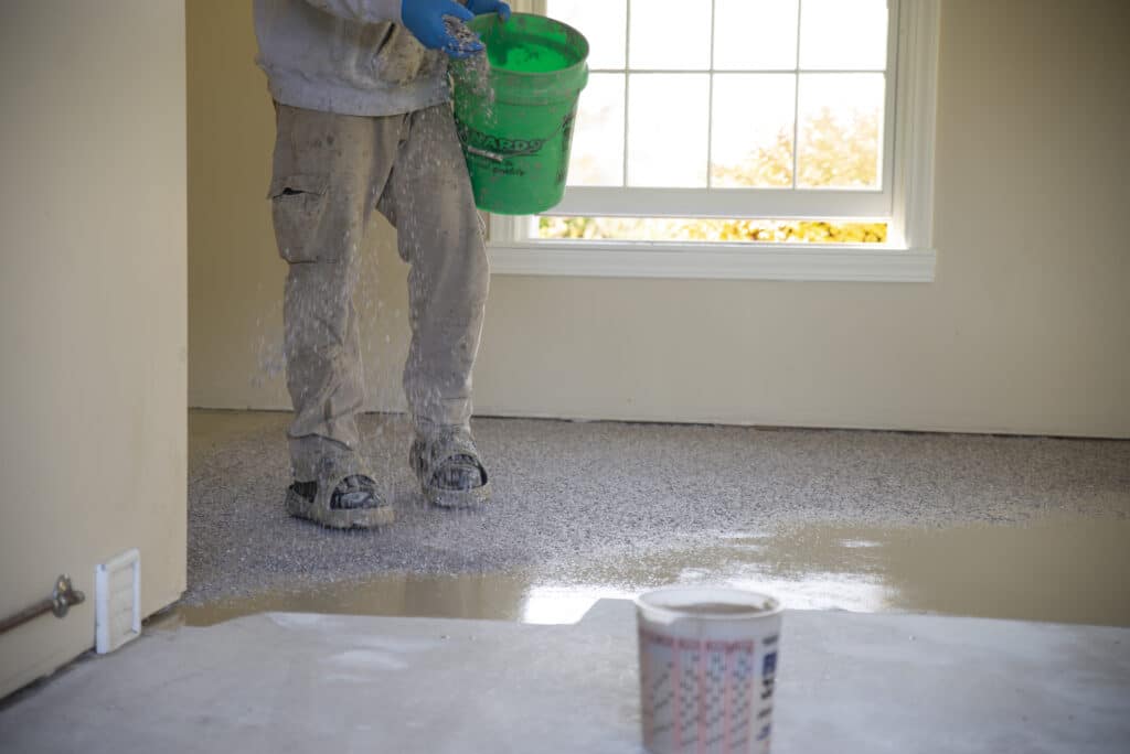 Flake floor coating application